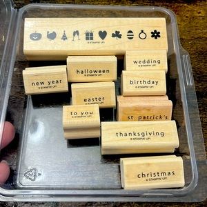 Set of 10 Stampin’ Up Wooden Stamps- Holiday Seasons